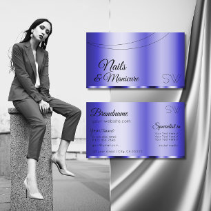 Shimmery Blue Glamourous with Monogram Modern Business Card