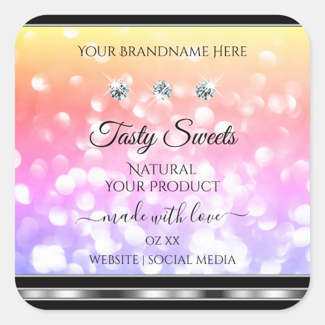 Shimmery Colourful Glitter Product Labels Diamonds (Front)