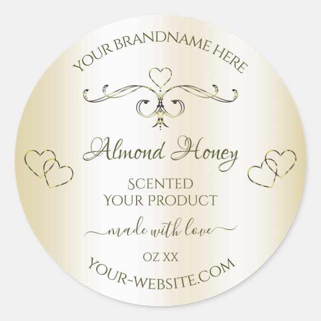 Shimmery Cream Product Labels Ornate Decor Hearts (Front)