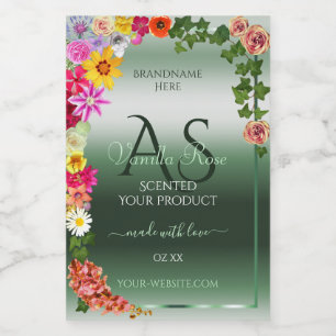 Shimmery Dark Green Floral Product Labels Monogram