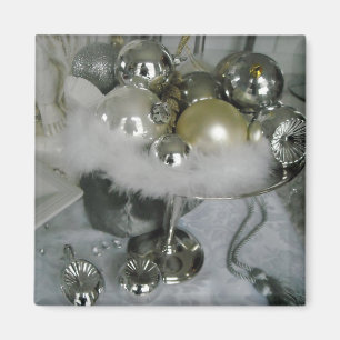 Shimmery Elegance Silver and White Decorations Magnet
