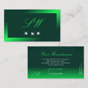 Shimmery Emerald Green Sparkling Diamonds Monogram Business Card