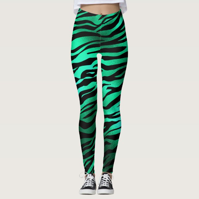 Shimmery Emerald Green Zebra/Tiger Print Leggings (Front)
