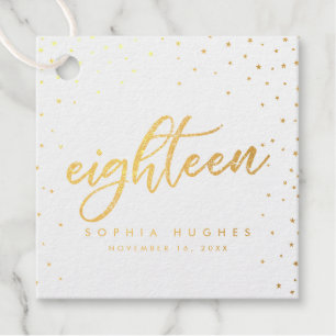 Shimmery gold foil eighteen 18th star sparkle favour tags
