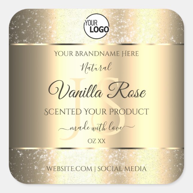 Shimmery Gold Glitter Initials Product Labels Logo (Front)