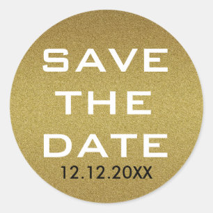 Shimmery Gold Glitter Save The Date Classic Round Sticker