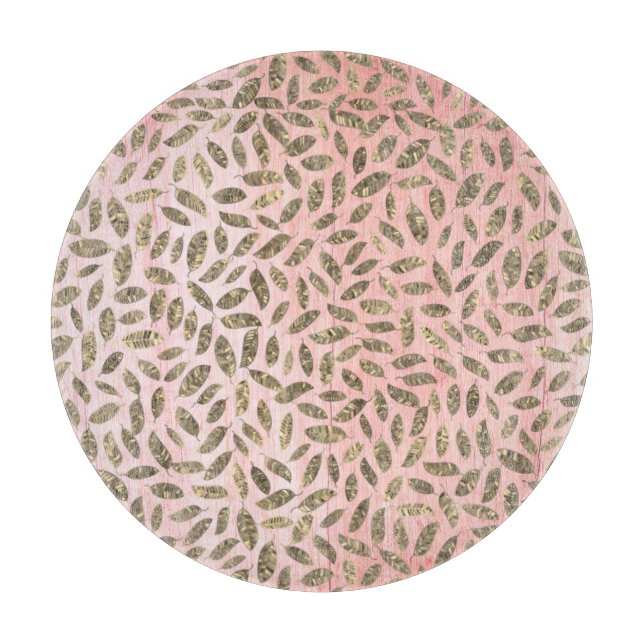 Shimmery Gold Leaves on Pink Wood Cutting Board (Front)