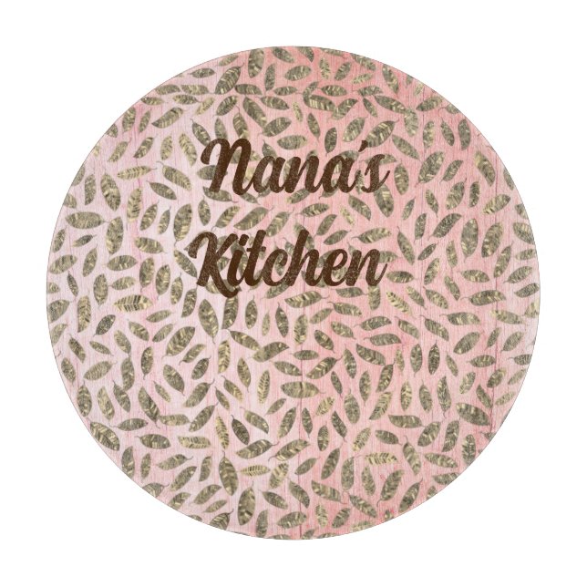 Shimmery Gold Leaves on Pink Wood Personalized Cutting Board (Front)