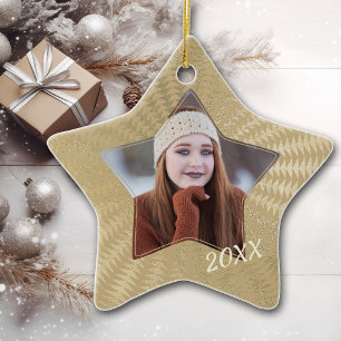 Shimmery Gold Pattern Frame Graduate Photo Ceramic Ornament
