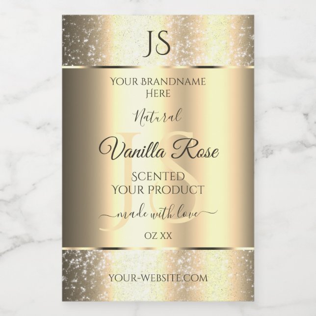Shimmery Gold Soft Glitter Initials Product Labels (Single Label)
