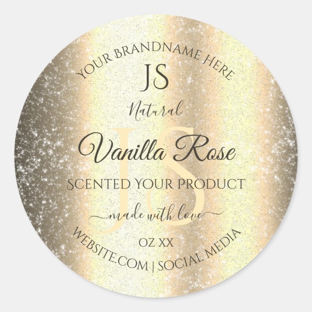 Shimmery Gold Soft Glitter Initials Product Labels (Front)