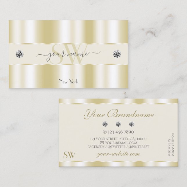 Shimmery Gold Sparkle Diamonds Monogram Luxurious Business Card (Front/Back)
