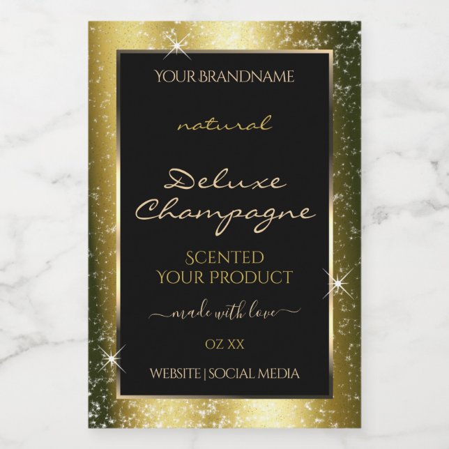 Shimmery Gold Sparkle Glitter Frame Product Label (Single Label)