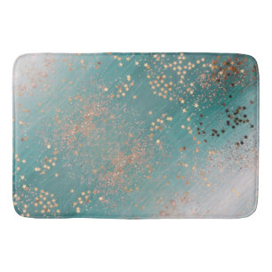 Shimmery Gold Stars on Teal Bath Mat