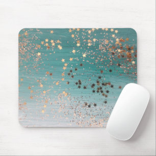 Shimmery Gold Stars on Teal  Mouse Pad