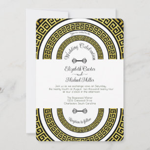 Shimmery Golden Foil Effect Greek Meander Infinity Invitation