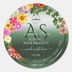 Shimmery Green Floral Product Labels Monogram Logo