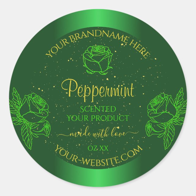 Shimmery Green Floral Product Labels Soft Glitter (Front)