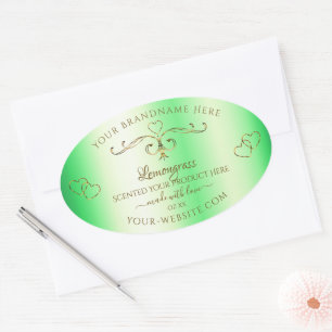 Shimmery Green Gold Ornate Ornaments Product Label