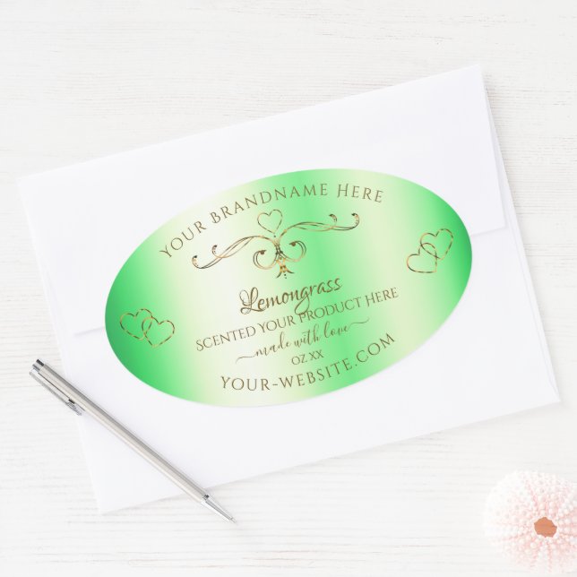 Shimmery Green Gold Ornate Ornaments Product Label (Envelope)