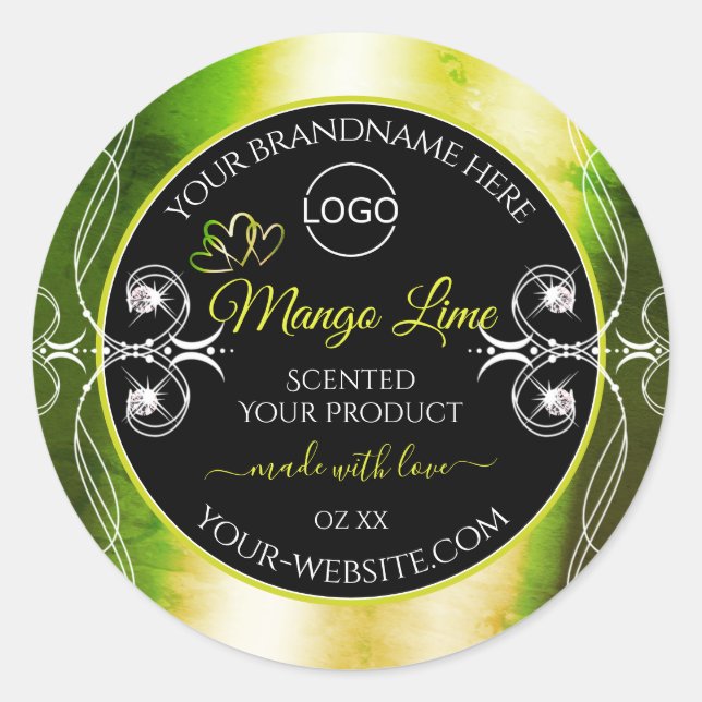 Shimmery Green Product Labels Logo Jewels Black (Front)
