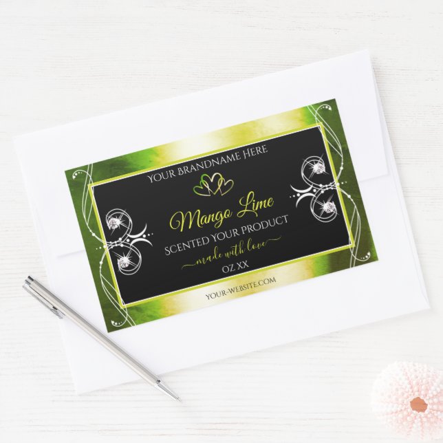 Shimmery Green Yellow Product Labels Jewels Black (Envelope)