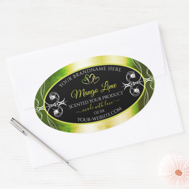 Shimmery Green Yellow Product Labels Jewels Black (Envelope)