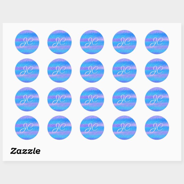 Shimmery Iridescent Stripes Turquoise Pink Classic Round Sticker (Sheet)