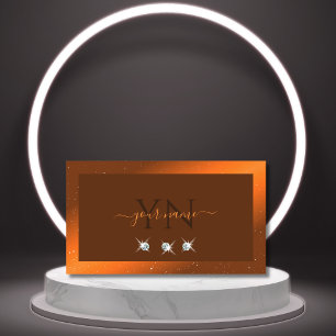 Shimmery Orange Brown Sparkling Diamonds Monogram Business Card