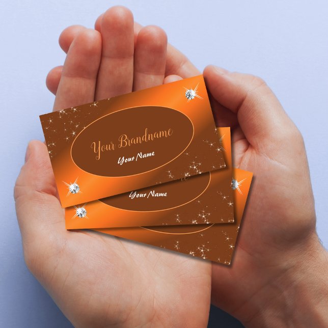 Shimmery Orange Cute Glitter Stars Luxury Jewels Business Card (Creator Uploaded)