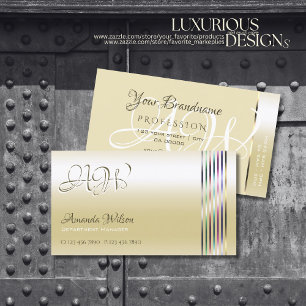 Shimmery Pastel Silk Cream Colourful Decor Initial Business Card