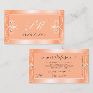 Shimmery Peach Sparkling Diamonds Initials Ornate Business Card