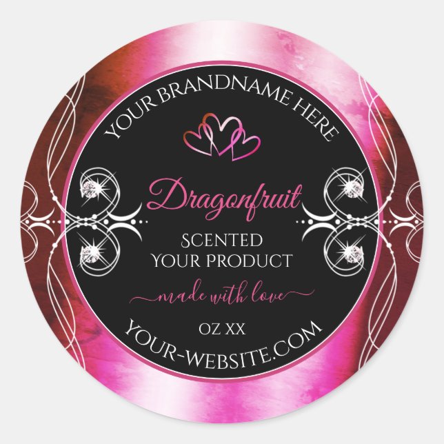 Shimmery Pink Black Product Labels Diamonds Hearts (Front)