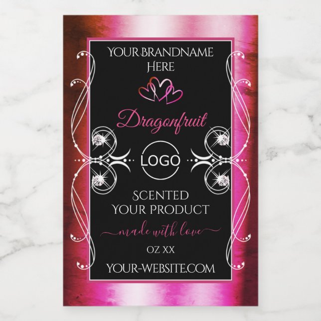 Shimmery Pink Black Product Labels Diamonds Logo (Single Label)