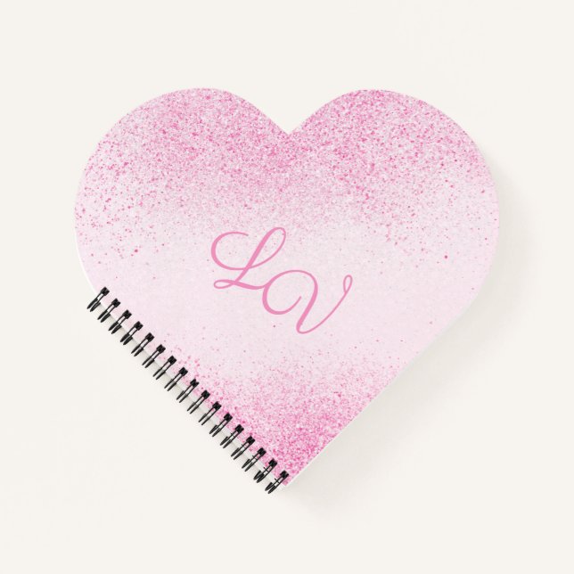 Shimmery Pink Glitter Dust Heart Notebook (Front)