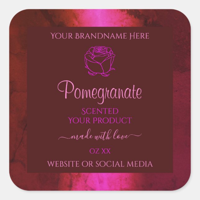 Shimmery Pink Red Marble Product Label Rose Flower (Front)