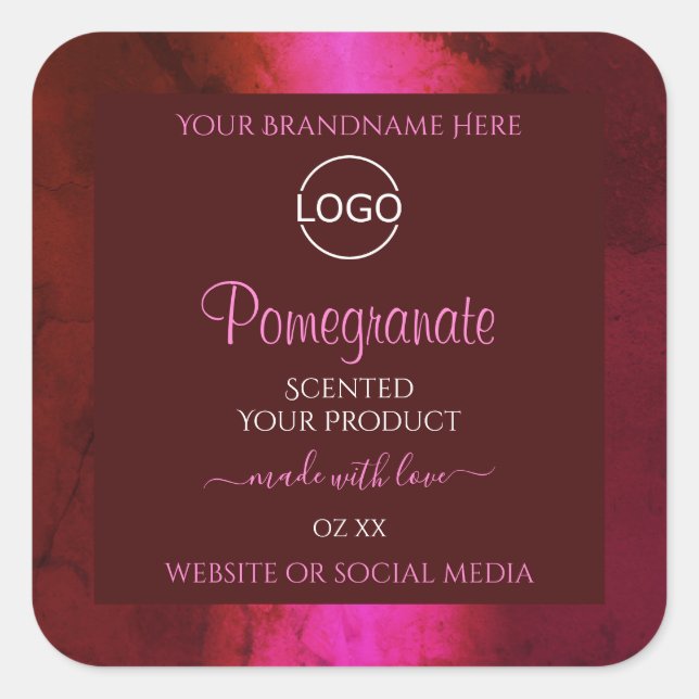 Shimmery Pink Red Marble Product Labels with Logo (Front)
