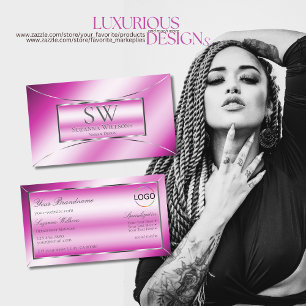 Shimmery Pink Silver Decor with Monogram and Logo Business Card