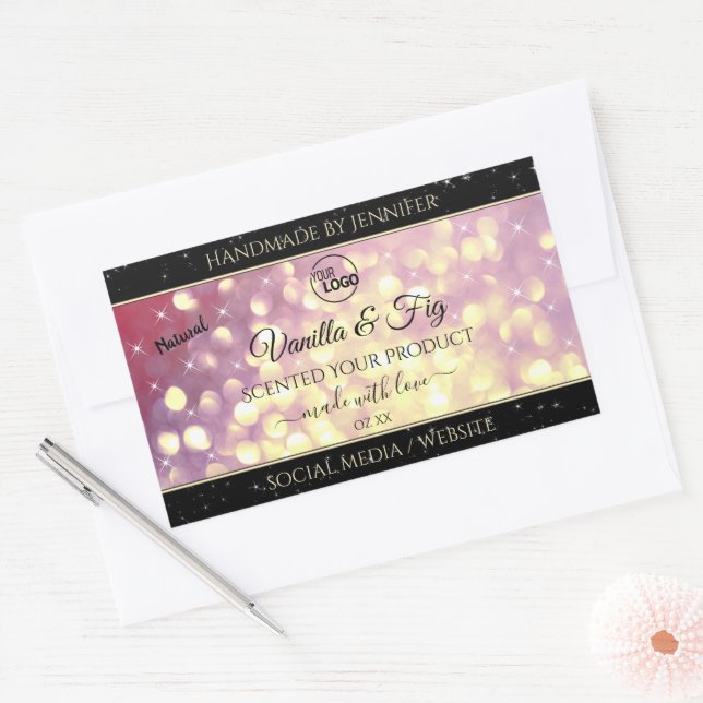 Shimmery Purple Gold Glitter Logo Product Labels (Envelope)