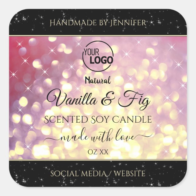 Shimmery Purple Gold Glitter Logo Product Labels (Front)