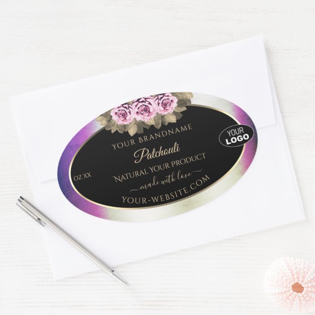 Shimmery Purple Marble Black Product Labels Logo (Envelope)