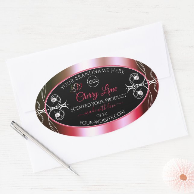 Shimmery Red Green Product Label Logo Jewels Black (Envelope)