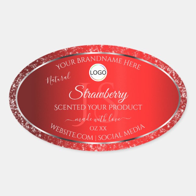 Shimmery Red Logo Initials Glitter Product Labels (Front)