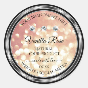 Shimmery Rose Gold Glitter Product Labels Diamonds
