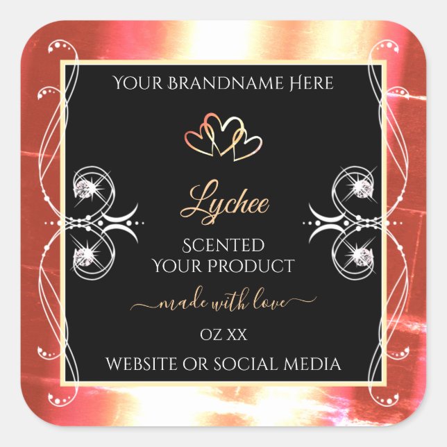 Shimmery Rose Gold Product Labels Diamonds Black (Front)