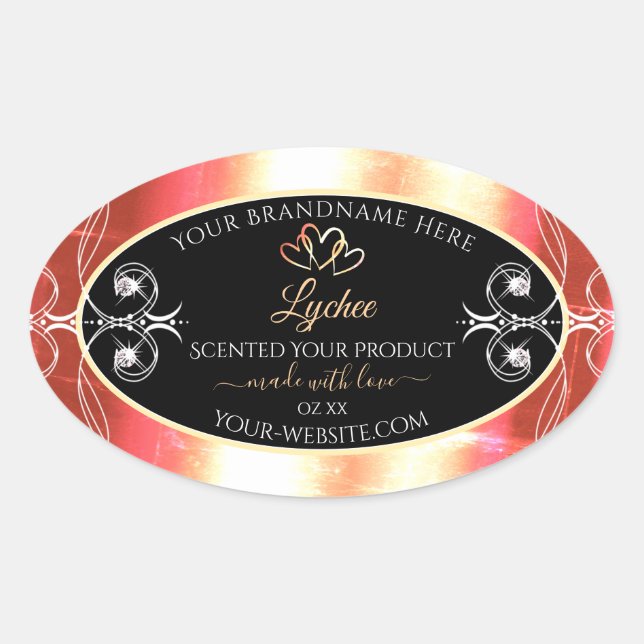 Shimmery Rose Gold Product Labels Diamonds Black (Front)