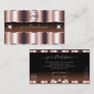 Shimmery Rose Gold Sparkle Glitzy Jewels with Logo Business Card
