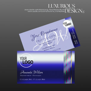 Shimmery Royal Blue and Colourful Stripes add Logo Business Card