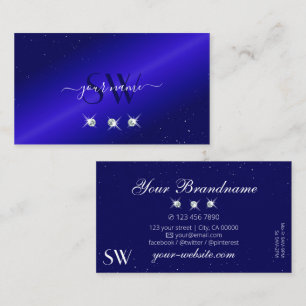 Shimmery Royal Blue Sparkling Diamonds Initials Business Card