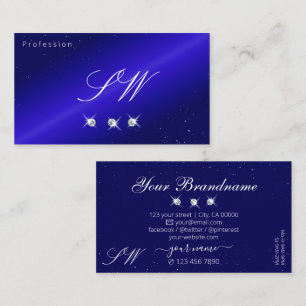 Shimmery Royal Blue Sparkling Diamonds Monogram Business Card